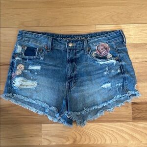 American Eagle Outfitters Floral Embroidered Jean Shorts
